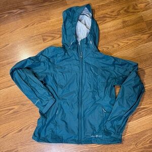 EDDIE BAUER Women’s GREEN TEAL Nylon Hooded Full Zip Windbreaker Rain Jacket Sm